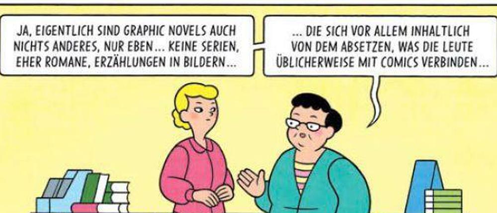 Graphic Novels - nichts für Kinder und mittelalte Männer? Eine von Arne Bellstorf gezeichnete Szene aus dem Info-Flyer von www.graphic-novel.info.