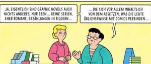 Graphic Novels - nichts für Kinder und mittelalte Männer? Eine von Arne Bellstorf gezeichnete Szene aus dem Info-Flyer von www.graphic-novel.info.