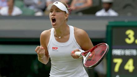 Freudenschrei. Angelique Kerber gelingt in Wimbledon ein großer Sieg gegen Maria Scharapowa.