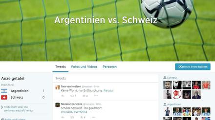 Twitter bietet zur WM spezielle Übersichtsseiten an - nach dem Muster ARGvsSui-