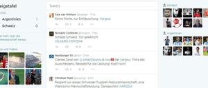 Twitter bietet zur WM spezielle Übersichtsseiten an - nach dem Muster ARGvsSui-