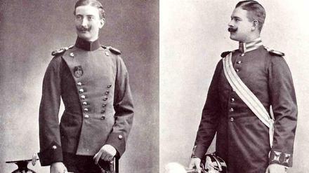 Pflanzschule des märkischen Adels. Offiziere mit großen Namen: Graf Bernhard von Schmettow (l.) und Hans Wolfgang Herwarth von Bittenfeld – der Jahrzehnte später mit Hilfe des mittelalterlichen "Sehers" Nostradamus in Deutschlands Zukunft schauen soll. Die Bilder der beiden Männer erschien 1901 in der August-Ausgabe der Zeitschrift "Berliner Leben".