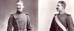 Pflanzschule des märkischen Adels. Offiziere mit großen Namen: Graf Bernhard von Schmettow (l.) und Hans Wolfgang Herwarth von Bittenfeld – der Jahrzehnte später mit Hilfe des mittelalterlichen "Sehers" Nostradamus in Deutschlands Zukunft schauen soll. Die Bilder der beiden Männer erschien 1901 in der August-Ausgabe der Zeitschrift "Berliner Leben".