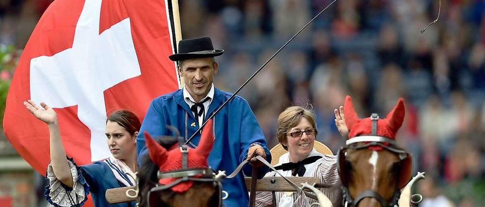 Die Schweiz wirbt um Touristen, selbst beim Reitturnier CHIO in Aachen.