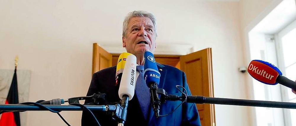 Bundespräsident Joachim Gauck bei einer Ansprache im Schloss Bellevue.