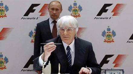 Zwei wie Pech und Schwefel. Bernie Ecclestone und Russlands Präsident Wladimir Putin machen gern gemeinsame Sache. Foto: dpa