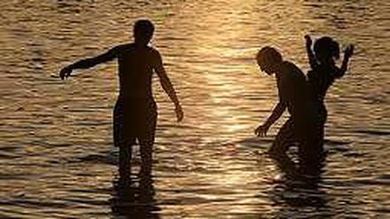 Schwimmer im Sonnenuntergang.