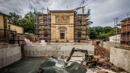 Bauarbeiten in und um Haus Wahnfried in Bayreuth.
