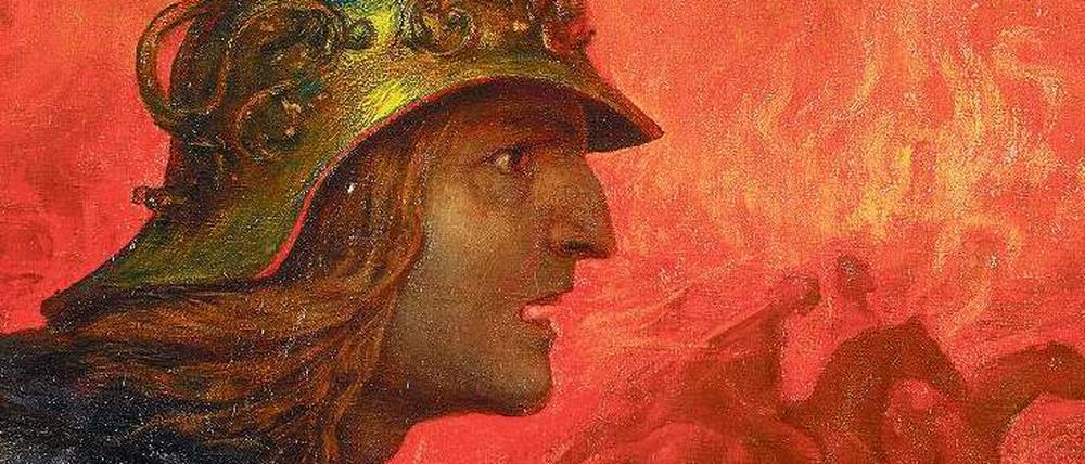 Roter Hahn. Das Gemälde „Der Krieg“ (1907) von Hans Thoma ist in der Ausstellung „Krieg des Geistes“ zu sehen. 