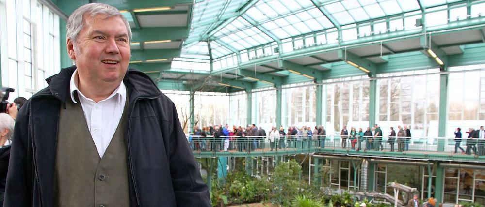 Der ehemalige Zoo-Direktor Bernhard Blaszkiewitz bei der Wiedereröffnung der Tropenhalle des Alfred-Brehm-Hauses im Tierpark Berlin in Berlin-Friedrichsfelde. 