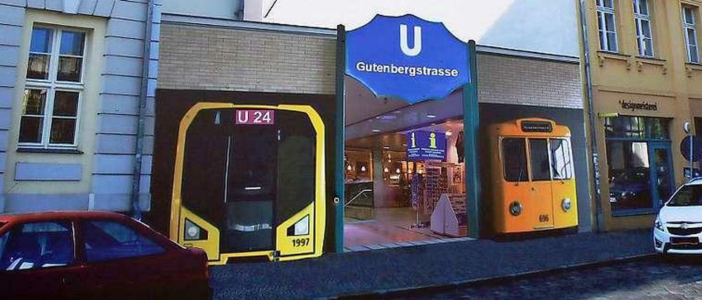 Abgefahren: In Potsdam existiert neuerdings dieser U-Bahnhof. Das Plakat weist auf ein Kunstfestival hin. Wer dahin will, nimmt allerdings besser die S-Bahn.
