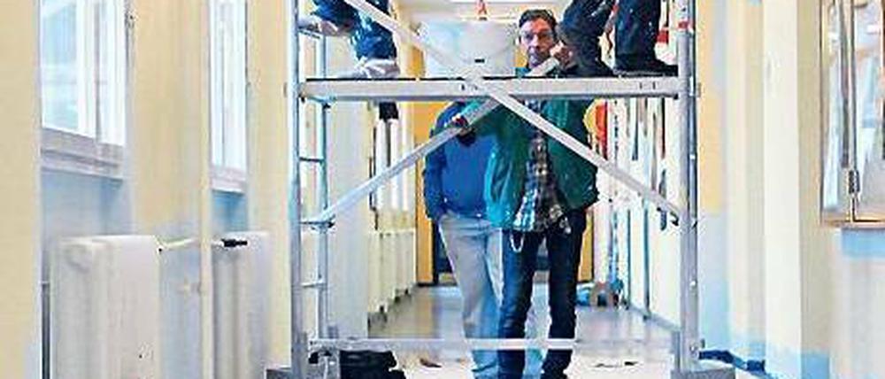 Baustelle mit Hund. In der Nikolaus-August-Otto-Schule in Berlin renovieren die Schüler das Gebäude selbst. 