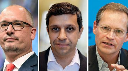 SPD-Landesvorsitzender Jan Stöß, SPD-Fraktionsvorsitzender im Abgeordnetenhaus, Raed Saleh und Stadtentwicklungssenator Michael Müller,