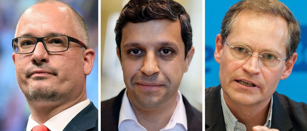 SPD-Landesvorsitzender Jan Stöß, SPD-Fraktionsvorsitzender im Abgeordnetenhaus, Raed Saleh und Stadtentwicklungssenator Michael Müller,