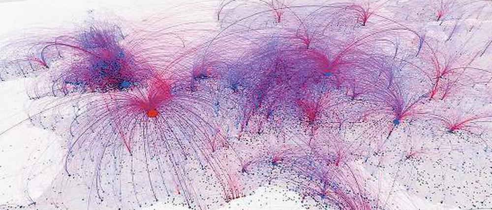 Wanderungsbewegung grafisch aufbereitet: Wie Magneten ziehen Metropolen wie London, Paris, Berlin die Menschen an.