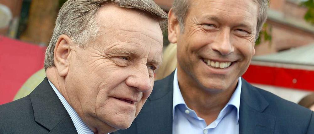 Wollen offenbar das gleiche: Flughafenchef Hartmut Mehdorn (links) und Finanzsenator Ulrich Nußbaum.