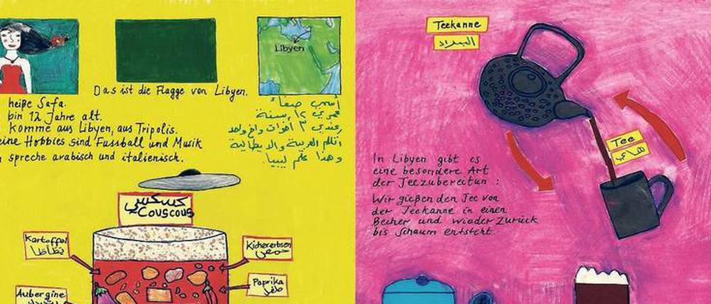 Bunte Länderkunde. Safa geht in eine Kreuzberger Willkommensklasse und hat für das Buch „Weltreise in Berlin“ ein Bild gemalt.
