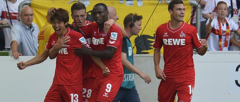 Jubel bei Osako (li.) und den Kölnern über den Treffer des Japaners gegen Stuttgart.