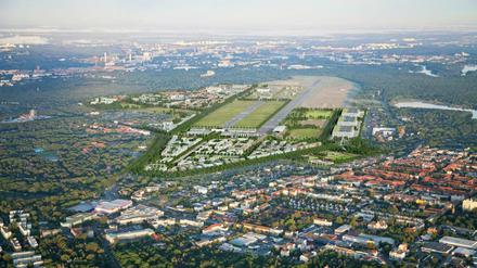 Luftbild von Tegel, dem geplanten Olympiaquartier im Norden Berlins. 