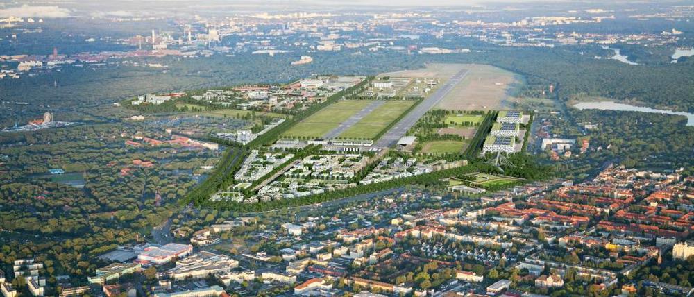 Luftbild von Tegel, dem geplanten Olympiaquartier im Norden Berlins. 