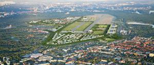 Luftbild von Tegel, dem geplanten Olympiaquartier im Norden Berlins. 