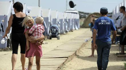 Ukrainische Flüchtlinge in einer Notunterkunft.