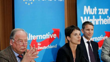 Alexander Gauland, Frauke Petry und Björn Höcke bei einem Auftritt 2014. 