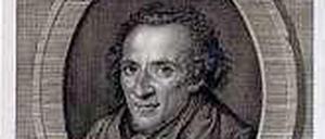 Moses Mendelssohn, in einem Kupferstich von Johann Gotthard Müller (1786), nach einem Porträt von Johann Christoph Frisch (1783). 