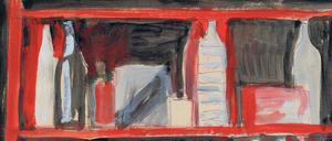 Küchenpoesie. 1978 malte Mikhail Roginsky die „Bottles on the shelf“ mit Acrylfarbe auf Papier.