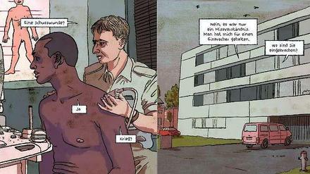  »Doppelpass«: Eine der Illustrationen zum Fortsetzungsroman von Charles Lewinsky.