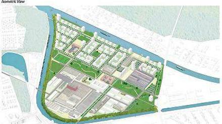 Der Masterplan setzt auf eine aktive Nachbarschaft – mit Kino, Theater, Galerien und Disko. Zur Mittelallee hin sind Wohnblöcke mit offenen Höfen gedacht.