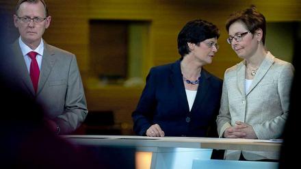 Glückliche Gesichter? Bodo Ramelow (Linke), Christine Lieberknecht (CDU), Heike Taubert (SPD).