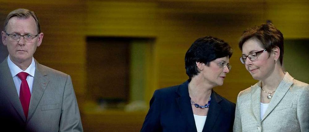 Glückliche Gesichter? Bodo Ramelow (Linke), Christine Lieberknecht (CDU), Heike Taubert (SPD).