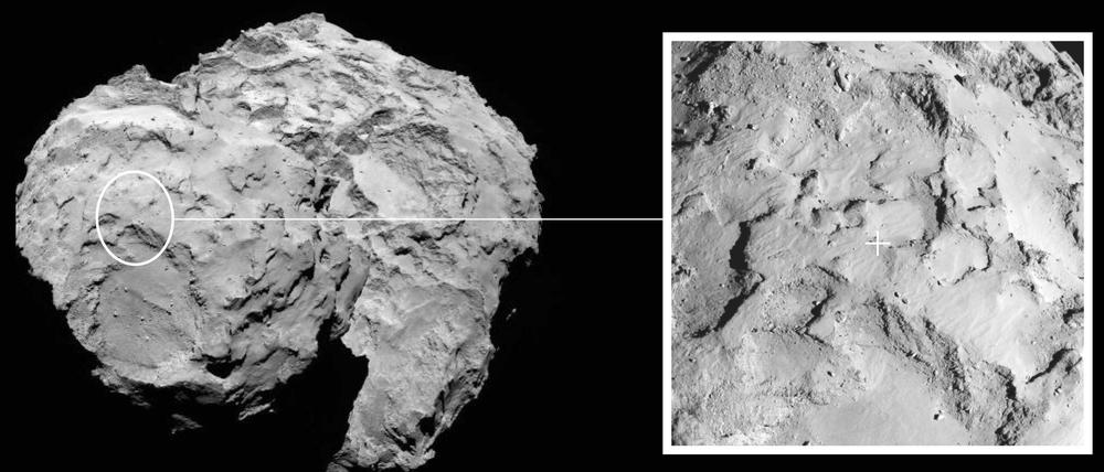 Sorgfältig ausgewählt. Der Landeplatz J ist nach langer Begutachtung am besten für Philae geeignet.
