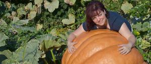 Kaum zu fassen. Der Kürbis im Garten von Silvia Manteuffel aus Fürstenwalde wiegt 260 Kilogramm.