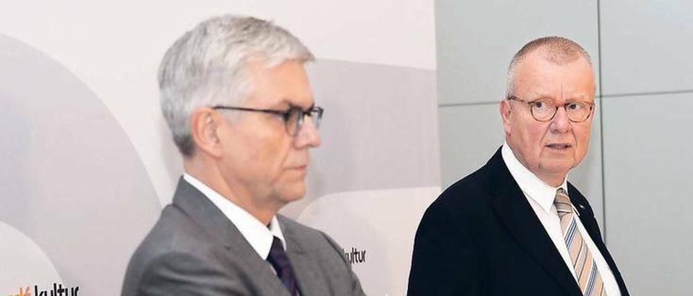 Ernste Mienen. ZDF-Intendant Thomas Bellut (links) und Fernsehratsvorsitzender Ruprecht Polenz.