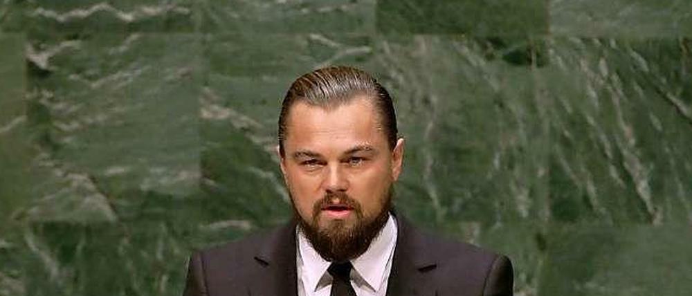Beharrlichkeit und Glamour. UN-Generalsekretär Ban Ki Moon wirbt für mehr Klimaschutz und hat den Schauspieler Leonardo di Caprio zu Hilfe geholt.