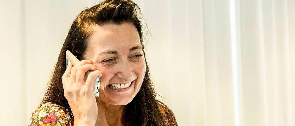 May-Britt Moser, norwegische Nobelpreisträgerin für Medizin, nachdem sie von ihrer Ehrung erfahren hat.