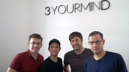 Aleksander Ciszek, Moderator Chris Guse, Stephan Kühr und Tobias Wunner. Die 3 Gründer von 3yourminD drucken 3D. Die größte Herausforderung: Aus digitalen Zeichnungen Druckvorlagen erstellen.