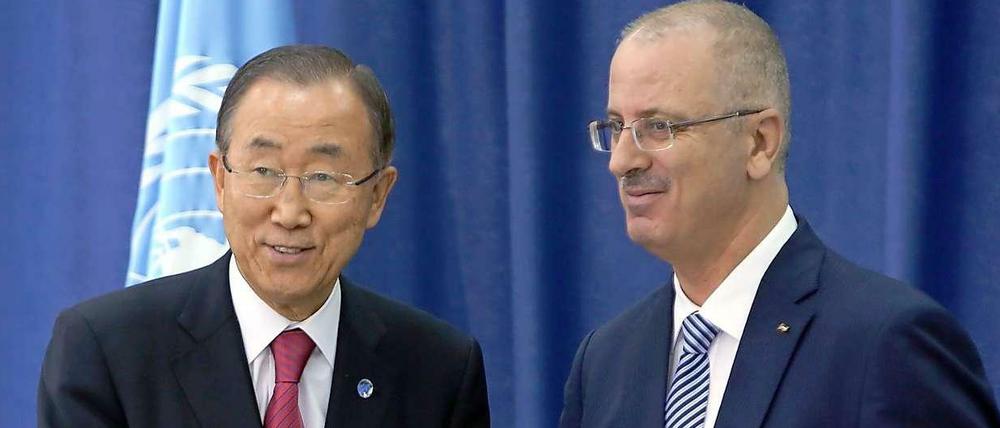 Ban Ki Moon traf den palästinensischen Ministerpräsidenten Rami Hamdallah in Ramallah.