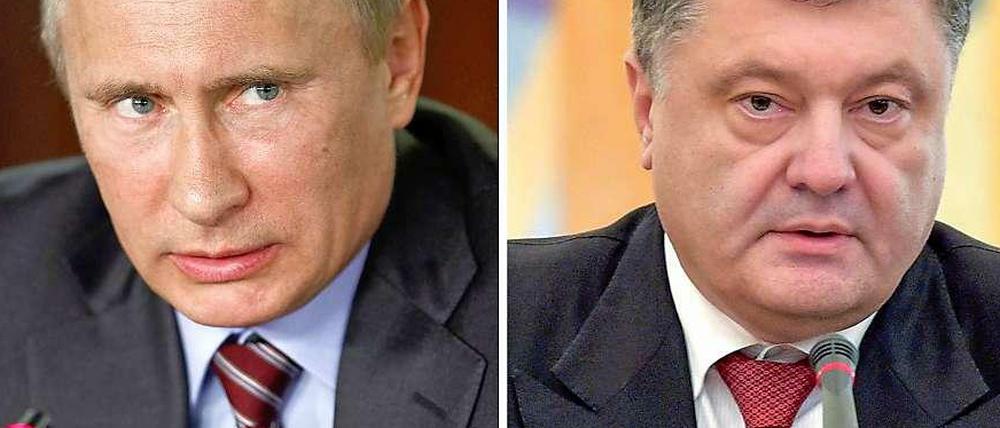 Russlands Präsident Wladimir Putin (l) und Petro Poroschenko, Präsident der Ukraine wollen wieder ins Gespräch kommen.