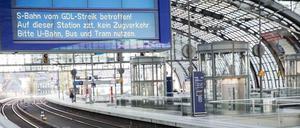 Keine Züge am Berliner Hauptbahnhof: Auch am Mittwoch streikten die Lokführer. 