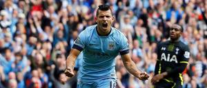 Sergio Agüero bejubelt seinen dritten Treffer beim 4:1-Sieg gegen Tottenham.