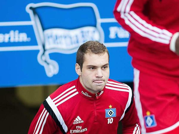 Pierre-Michel Lasogga beim Bundesliga-Spiel von Hertha BSC gegen den Hamburger SV im Berliner Olympiastadion.
