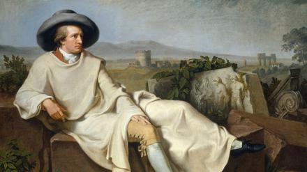 "Goethe in der Campagna" von Johann Heinrich Tischbein, 1787. Wer genau hinschaut, erkennt: Der arme Goethe hatte scheinbar zwei linke Füße...