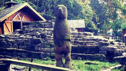 Was wird aus ihm? Womöglich steht der Holzbär im Viktoriapark bald ganz alleine.