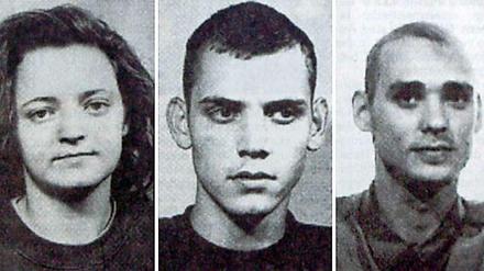 Die Terrorzelle NSU. Fahndungsbilder von Beate Zschäpe, Uwe Böhnhardt und Uwe Mundlos.