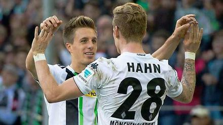 Torschützen unter sich: André Hahn erzielte das erste, Patrick Herrmann die übrigen beiden Treffer für die Borussia. 