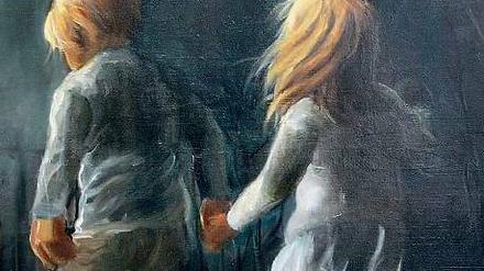 Flucht im Schnee. Ausschnitt des Gemäldes "Escape" von Elena Tamburini. Die 22-jährige Künstlerin ist Meisterschülerin der Berliner Hochschule der Künste (HdK). Das Bild gehört zum Kunstkalender 2015 der Alt-Mariendorfer Druckerei "Ruksaldruck". 