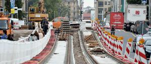 Die Tram-Baustelle zum Hauptbahnhof.